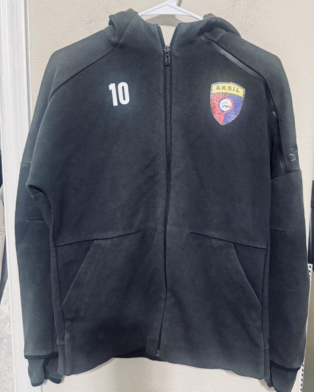Adidas FC Aksil Kazakhstan hoodie black full zip soccer faded wash mens M
